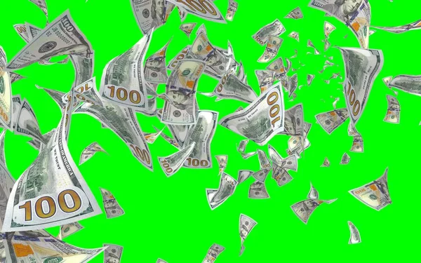 Flying Dollars Banknotes Isolated Chromakey Money Flying Air 100 Banknotes — Stock Photo, Image