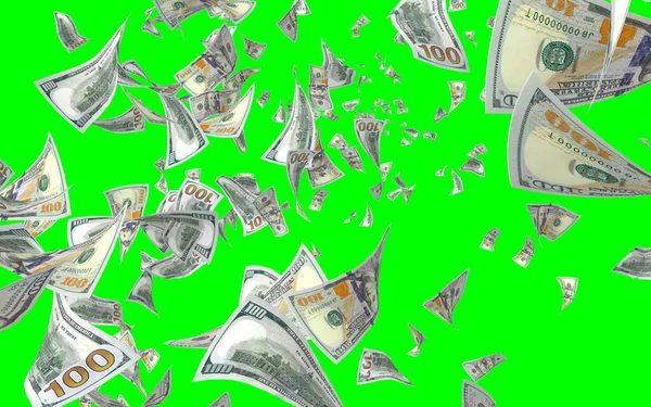 Flying Dollars Banknotes Isolated Chromakey Money Flying Air 100 Banknotes — Stock Photo, Image