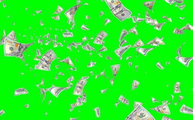 Kromakeyle izole edilmiş uçan dolar banknotları. Havada para uçuyor. 100 Amerikan doları yeni numune alıyor. 3B illüstrasyon