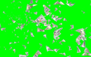 Kromakeyle izole edilmiş uçan dolar banknotları. Havada para uçuyor. 100 Amerikan doları yeni numune alıyor. 3B illüstrasyon