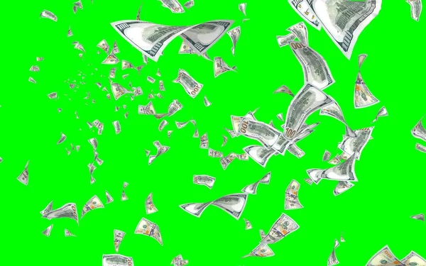 Flying Dollars Banknotes Isolated Chromakey Money Flying Air 100 Banknotes — Stock Photo, Image