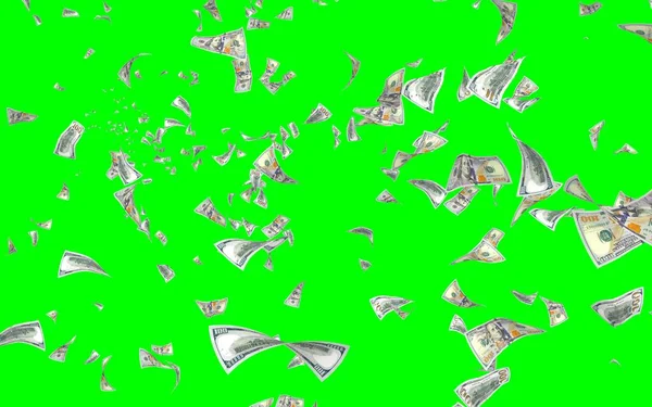 Banconote Dollari Volanti Isolate Chromakey Soldi Volano Aria 100 Banconote — Foto Stock