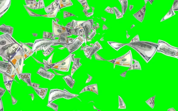 Flying Dollars Banknotes Isolated Chromakey Money Flying Air 100 Banknotes — Stock Photo, Image