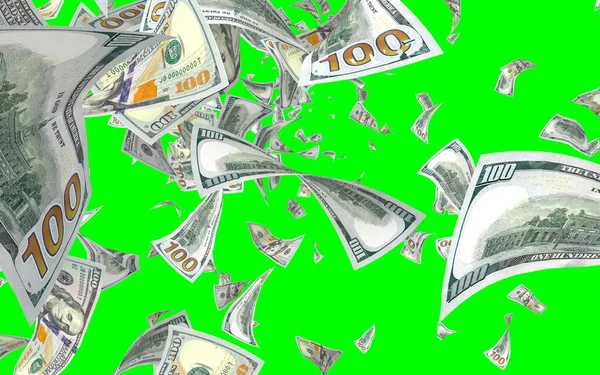 Vliegende Dollars Bankbiljetten Geïsoleerd Chromakey Het Geld Vliegt Lucht 100 — Stockfoto