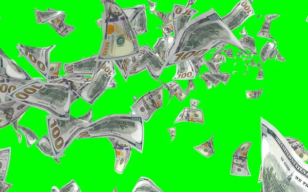 Banconote Dollari Volanti Isolate Chromakey Soldi Volano Aria 100 Banconote — Foto Stock