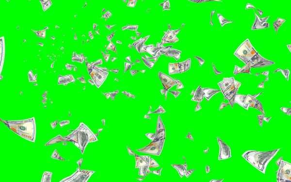 Banconote Dollari Volanti Isolate Chromakey Soldi Volano Aria 100 Banconote — Foto Stock