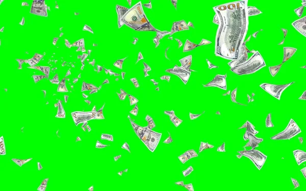 Banconote Dollari Volanti Isolate Chromakey Soldi Volano Aria 100 Banconote — Foto Stock