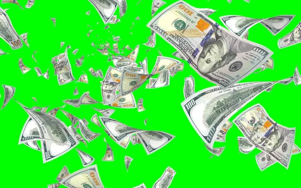 Vliegende Dollars Bankbiljetten Geïsoleerd Chromakey Het Geld Vliegt Lucht 100 — Stockfoto