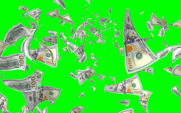 Flying Dollars Banknotes Isolated Chromakey Money Flying Air 100 Banknotes — Stock Photo, Image