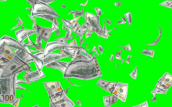 Billets Volants Dollars Isolés Sur Chromakey Argent Vole Dans Les — Photo