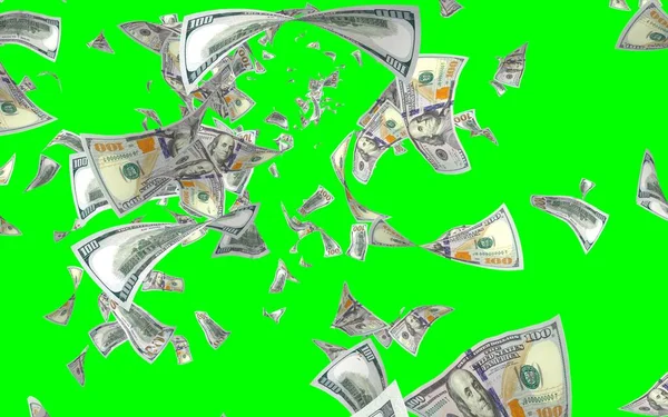 Vliegende Dollars Bankbiljetten Geïsoleerd Chromakey Het Geld Vliegt Lucht 100 — Stockfoto