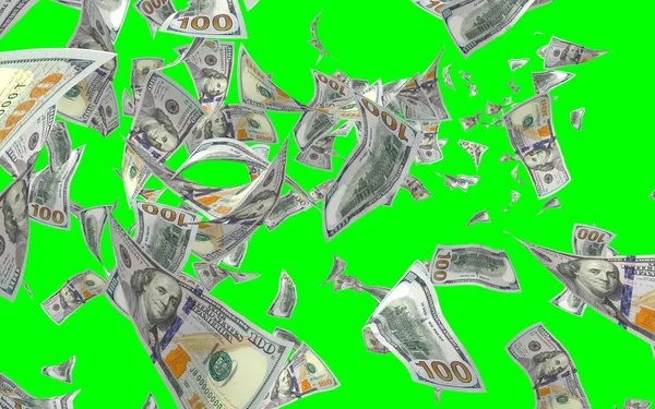 Flygande Dollar Sedlar Isolerade Chromakey Pengar Flyger Luften 100 Nya — Stockfoto