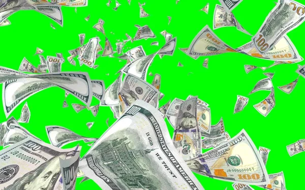 Vliegende Dollars Bankbiljetten Geïsoleerd Chromakey Het Geld Vliegt Lucht 100 — Stockfoto