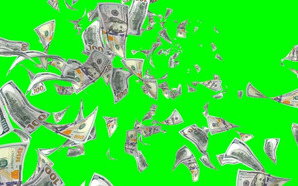 Flying Dollars Banknotes Isolated Chromakey Money Flying Air 100 Banknotes — Stock Photo, Image