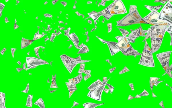 Vliegende Dollars Bankbiljetten Geïsoleerd Chromakey Het Geld Vliegt Lucht 100 — Stockfoto