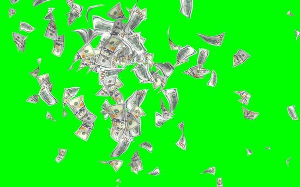 Banconote Dollari Volanti Isolate Chromakey Soldi Volano Aria 100 Banconote — Foto Stock