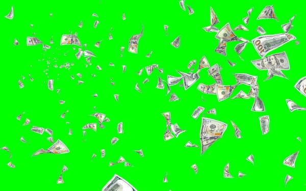 Banconote Dollari Volanti Isolate Chromakey Soldi Volano Aria 100 Banconote — Foto Stock