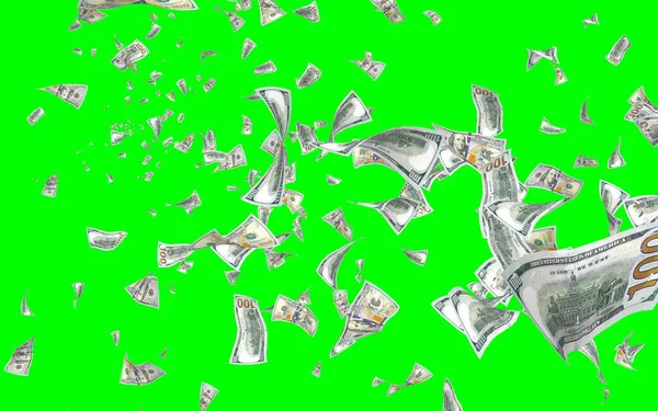 Flying Dollars Banknotes Isolated Chromakey Money Flying Air 100 Banknotes — Stock Photo, Image