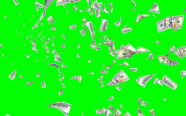 Billets Volants Dollars Isolés Sur Chromakey Argent Vole Dans Les — Photo