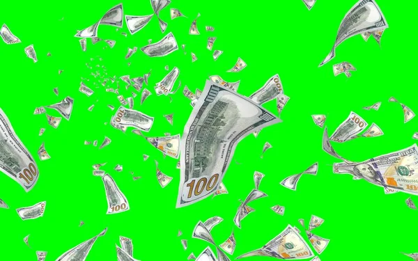 Vliegende Dollars Bankbiljetten Geïsoleerd Chromakey Het Geld Vliegt Lucht 100 — Stockfoto