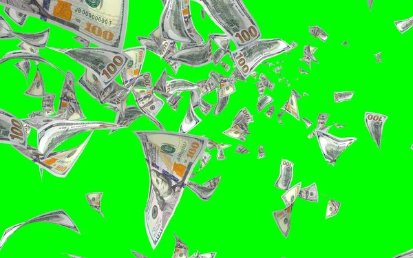 Banconote Dollari Volanti Isolate Chromakey Soldi Volano Aria 100 Banconote — Foto Stock