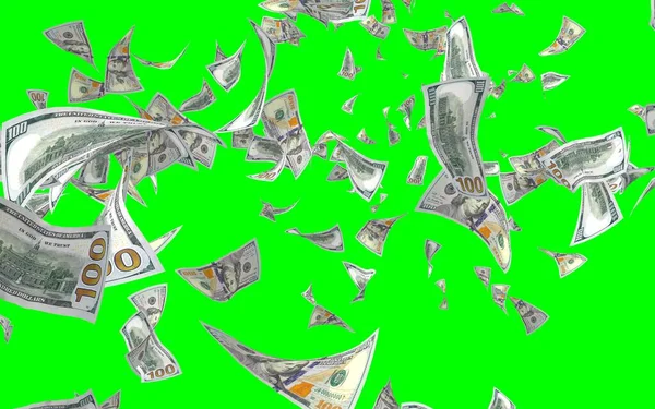 Vliegende Dollars Bankbiljetten Geïsoleerd Chromakey Het Geld Vliegt Lucht 100 — Stockfoto