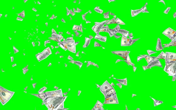 Banconote Dollari Volanti Isolate Chromakey Soldi Volano Aria 100 Banconote — Foto Stock