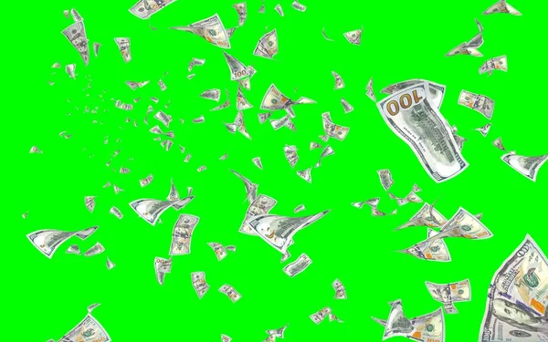 Vliegende Dollars Bankbiljetten Geïsoleerd Chromakey Het Geld Vliegt Lucht 100 — Stockfoto