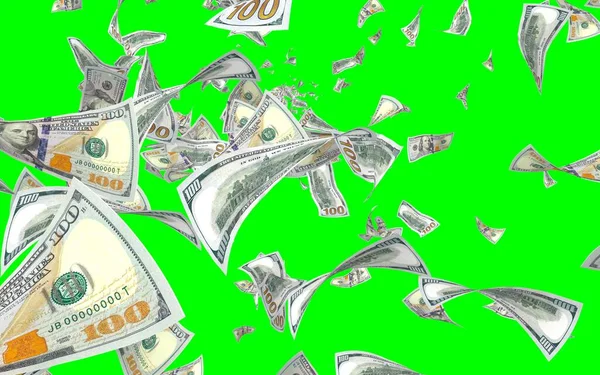 Vliegende Dollars Bankbiljetten Geïsoleerd Chromakey Het Geld Vliegt Lucht 100 — Stockfoto