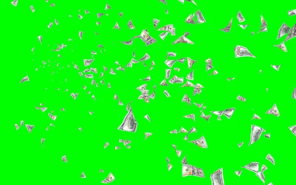 Banconote Dollari Volanti Isolate Chromakey Soldi Volano Aria 100 Banconote — Foto Stock