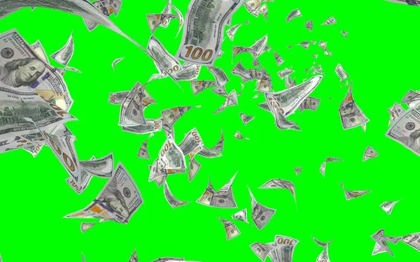 Repülő Dollár Bankjegyek Elszigetelve Chromakey Pénz Levegőben Repül 100 Amerikai — Stock Fotó