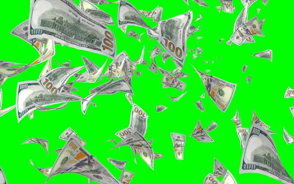 Vliegende Dollars Bankbiljetten Geïsoleerd Chromakey Het Geld Vliegt Lucht 100 — Stockfoto