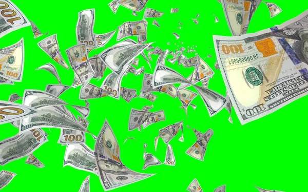 Fliegende Dollarnoten Isoliert Auf Chromakey Geld Liegt Der Luft 100 — Stockfoto