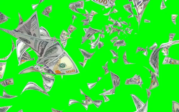 Banconote Dollari Volanti Isolate Chromakey Soldi Volano Aria 100 Banconote — Foto Stock