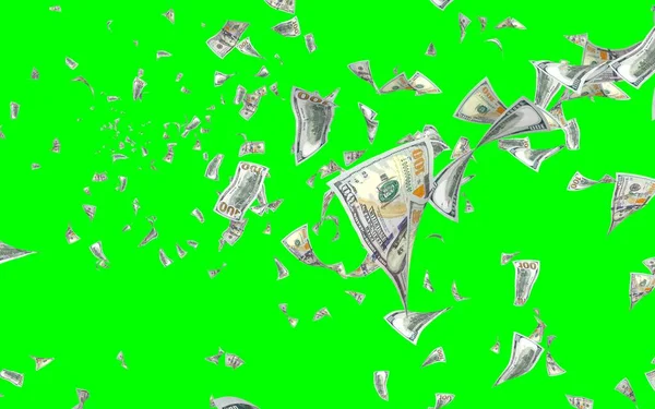 Banconote Dollari Volanti Isolate Chromakey Soldi Volano Aria 100 Banconote — Foto Stock