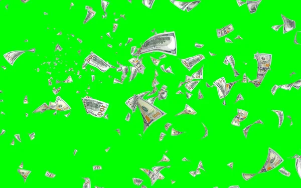 Vliegende Dollars Bankbiljetten Geïsoleerd Chromakey Het Geld Vliegt Lucht 100 — Stockfoto