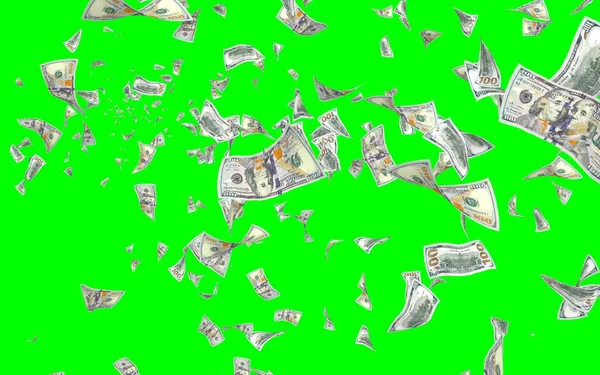 Banconote Dollari Volanti Isolate Chromakey Soldi Volano Aria 100 Banconote — Foto Stock