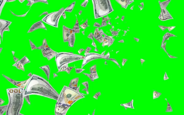 Flying Dollars Banknotes Isolated Chromakey Money Flying Air 100 Banknotes — Stock Photo, Image