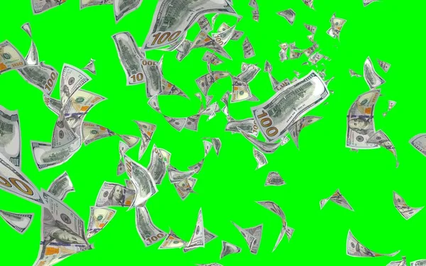 Flygande Dollar Sedlar Isolerade Chromakey Pengar Flyger Luften 100 Nya — Stockfoto