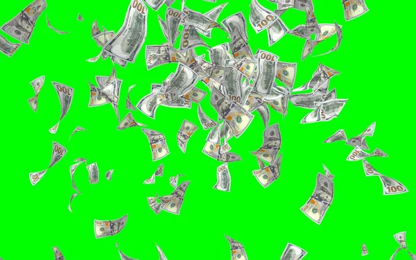 Vliegende Dollars Bankbiljetten Geïsoleerd Chromakey Het Geld Vliegt Lucht 100 — Stockfoto