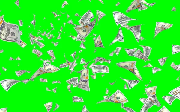 Vliegende Dollars Bankbiljetten Geïsoleerd Chromakey Het Geld Vliegt Lucht 100 — Stockfoto