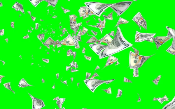 Banconote Dollari Volanti Isolate Chromakey Soldi Volano Aria 100 Banconote — Foto Stock