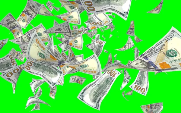 Banconote Dollari Volanti Isolate Chromakey Soldi Volano Aria 100 Banconote — Foto Stock