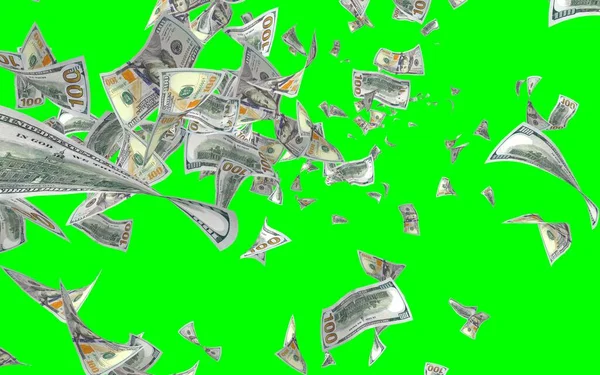 Flying Dollars Banknotes Isolated Chromakey Money Flying Air 100 Banknotes — Stock Photo, Image