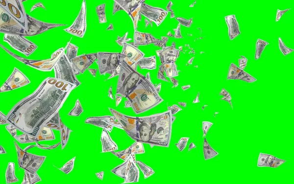 Flying Dollars Banknotes Isolated Chromakey Money Flying Air 100 Banknotes — Stock Photo, Image