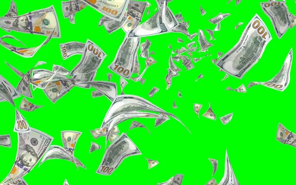 Flying Dollars Banknotes Isolated Chromakey Money Flying Air 100 Banknotes — Stock Photo, Image