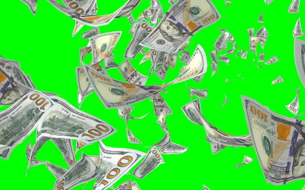 Vliegende Dollars Bankbiljetten Geïsoleerd Chromakey Het Geld Vliegt Lucht 100 — Stockfoto