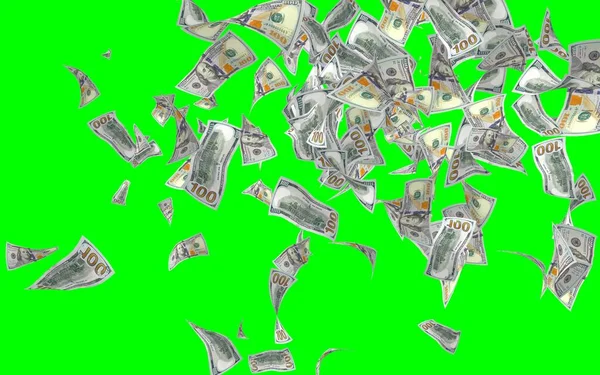 Flying Dollars Banknotes Isolated Chromakey Money Flying Air 100 Banknotes — Stock Photo, Image