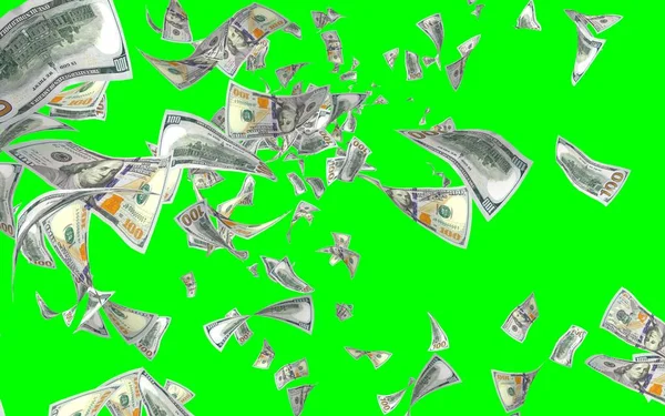 Банкноты Летящими Долларами Изолированы Хромаки Деньги Летят Воздухе 100 Банкнот — стоковое фото