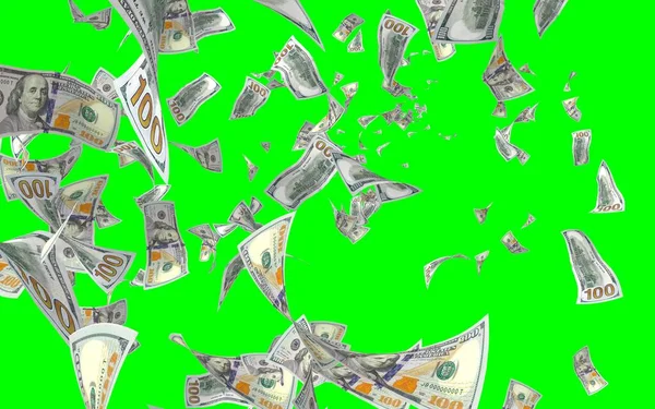 Banconote Dollari Volanti Isolate Chromakey Soldi Volano Aria 100 Banconote — Foto Stock